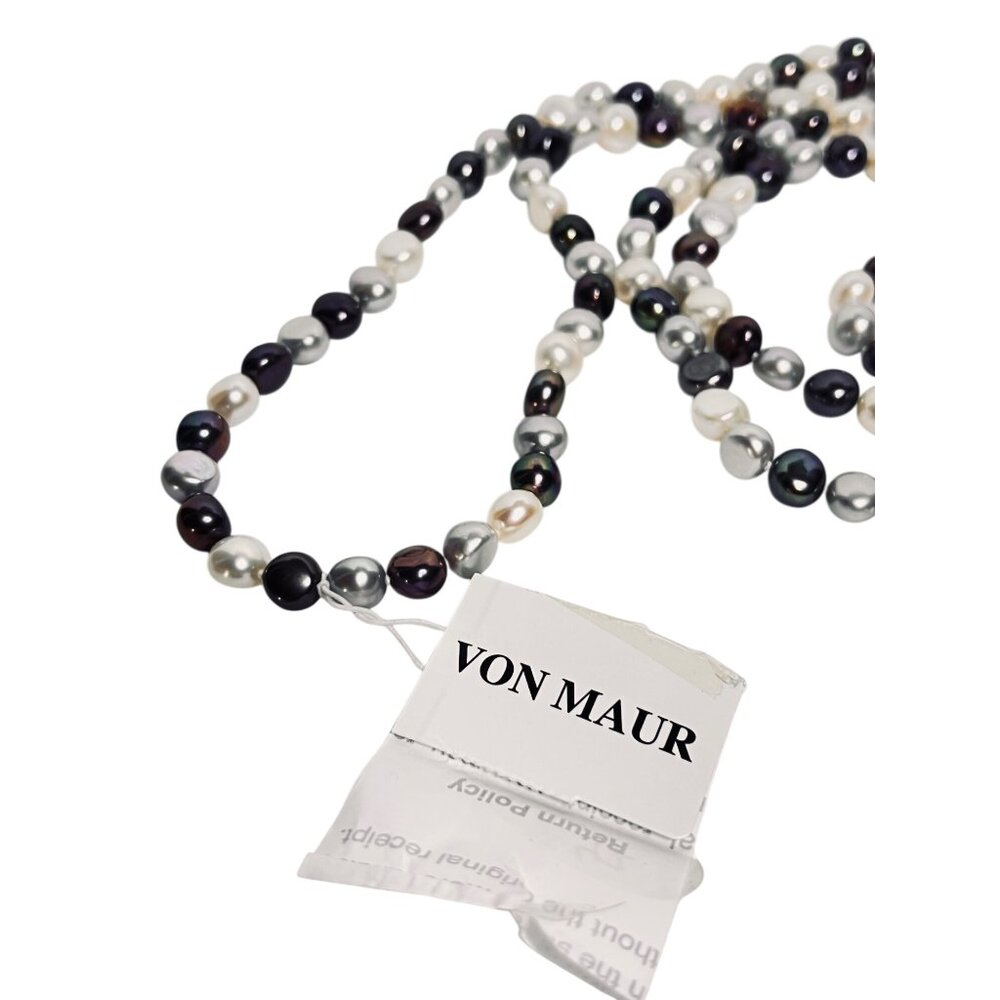 Single Strand Purple, White And Iridescent Pearl Necklace  (6294) - Picture 6 of 7